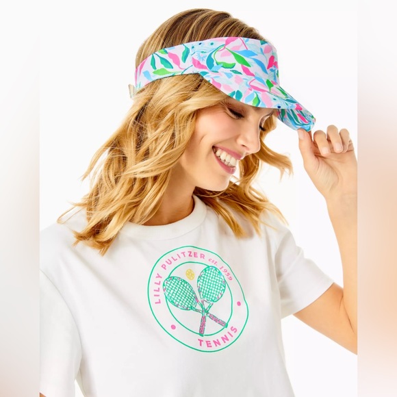 Lilly Pulitzer Its a Match Twill Tennis Beach Visor Baseball Hat Adjustable Band - Picture 5 of 5
